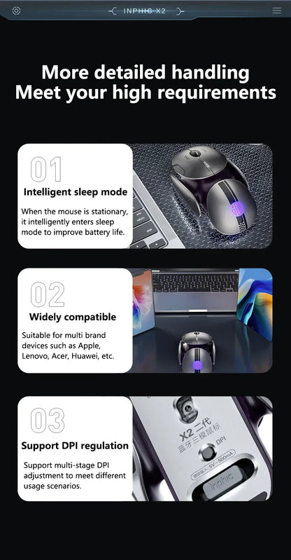 Inphic X2 Tri-Mode Metall-Bluetooth-Funkmaus, leise, wiederaufladbar, E-Sports-Hintergrundbeleuchtung, Gaming-PC- und Laptop-Zubehör, Geschenk