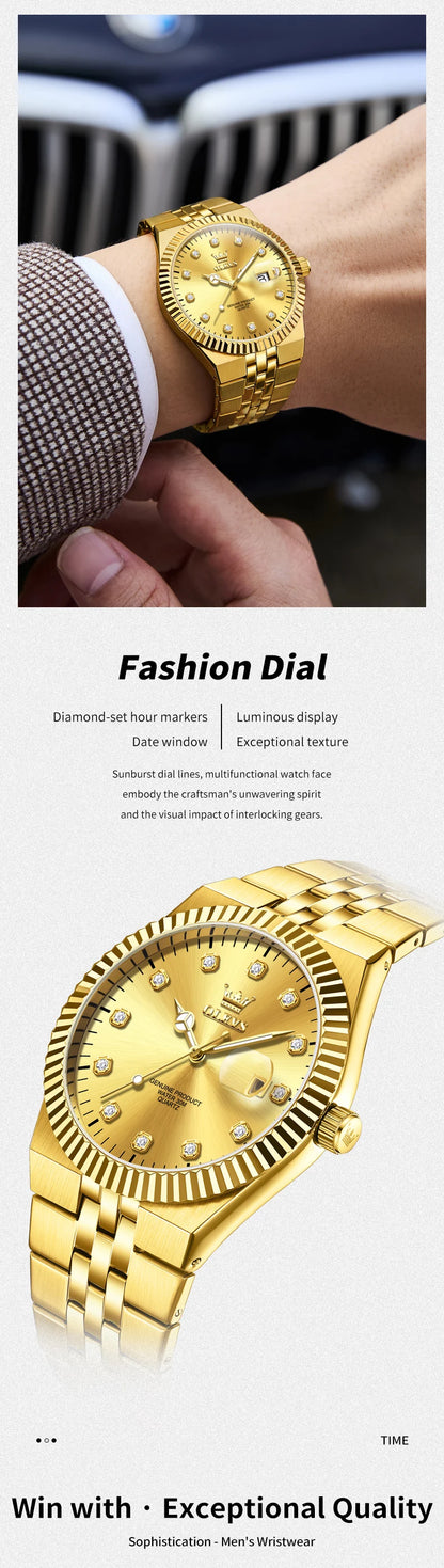 OLEVS New Quartz Man Watch Luxury Brand Diamond Dial Steel Strap Watch for Men Auto Date Waterproof Luminous Men's Watches 2989