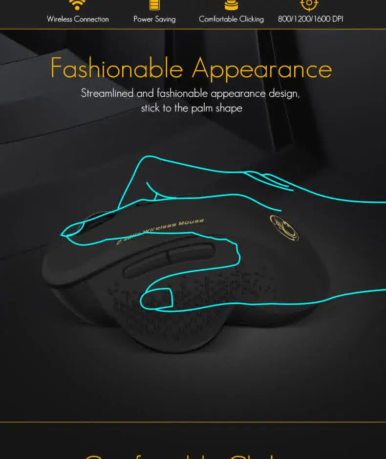 Wireless Gaming Mouse 2.4GHz Ergonomic Optical Mouse with USB Receiver, 1600 DPI Wireless Gaming Mouse for Laptop, PC & Desktop