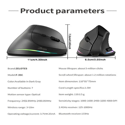 Mouse verticale wireless ricaricabile con display, ergonomico, 6 pulsanti programmabili, gaming per gamer desktop