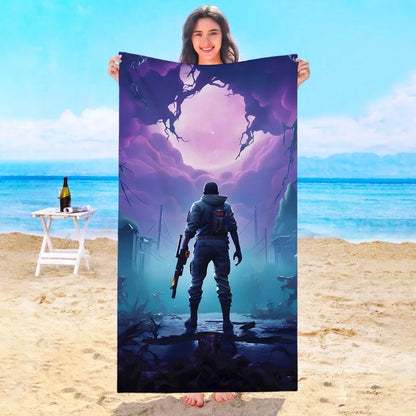 Toalha de Praia Game F-Fortnites em Microfibra para Hotel, Casa de Banho, Sauna, Spa, Praia, Viagem, Piscina, Casa, Banho de Bebé, Ginásio e Duche