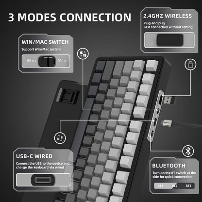 ATTACK SHARK X85 Tri-Mode Gasket Mechanical Keyboard 75% Wireless Hot Swappable RGB Gaming Keyboard with CNC Knob, 5-Layer Sound Dampening & NKRO