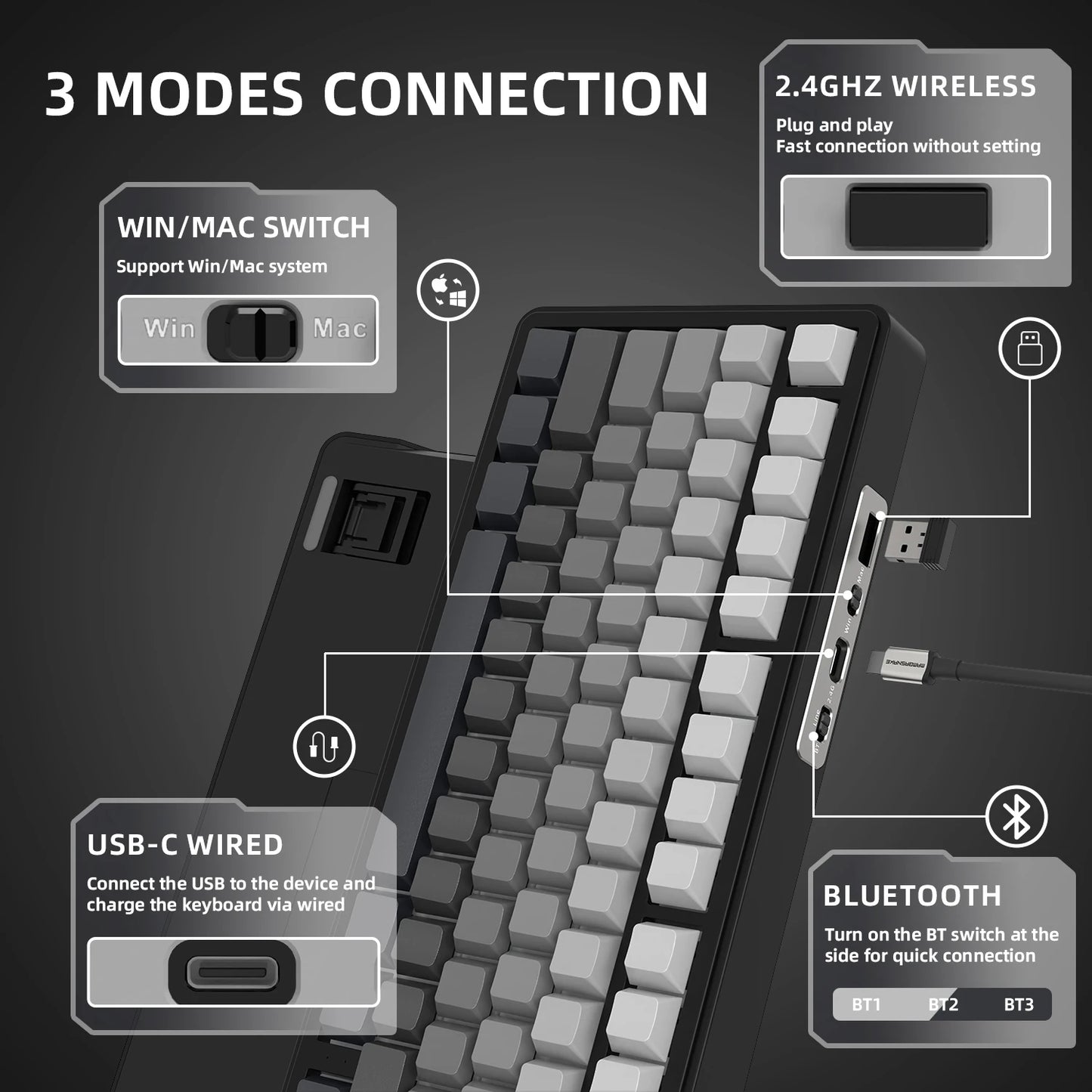 ATTACK SHARK X85 Tri-mode Gasket 75% Mechanical Keyboard with CNC Knob, 5-Layer Padding, Hot Swappable, RGB Backlight, NKRO