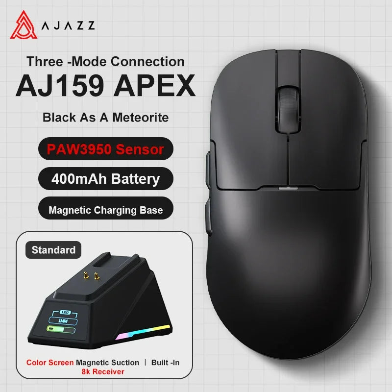 Ajazz AJ159 PRO/APEX Gaming Mouse 8000Hz Rebound Rate Paw3950 Color Screen Magnetic Stand AJ159P Office & Gaming