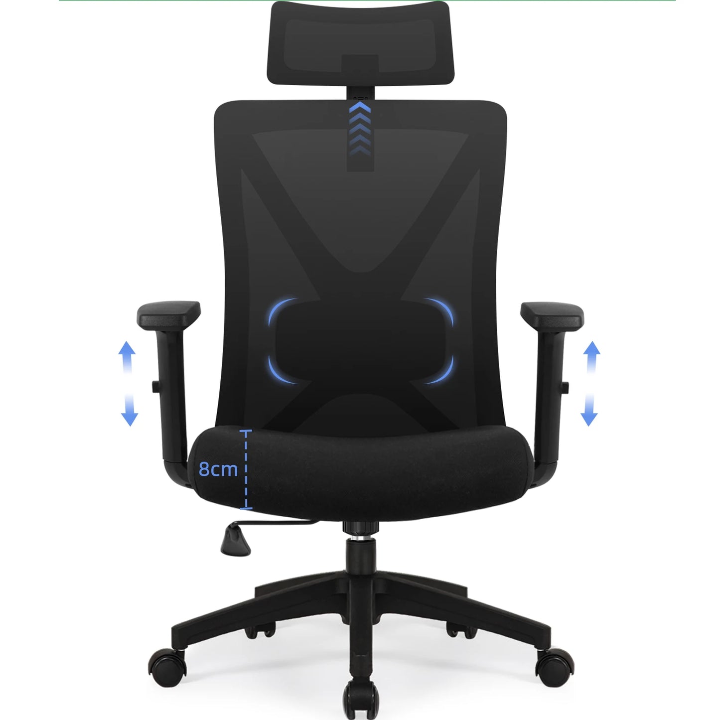 AUTHMIC Ergonomic Office Chair with 5D Lumbar Support, Mesh Back, Adjustable Headrest, Armrests & Reclining Desk Chair