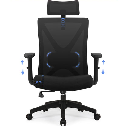 AUTHMIC Ergonomic Office Chair with 5D Lumbar Support, Mesh Back, Adjustable Headrest, Armrests & Reclining Desk Chair