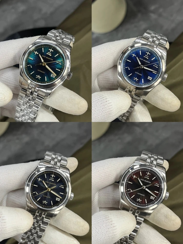 San Martin 39mm Enamel Sunray JianZhan Dial Men GADA Watch 90S5 Automatic BGW-X1 10Bar Sapphire 5-Link Bracelet SN0144CG