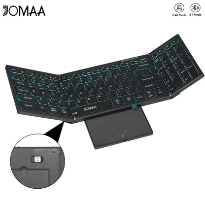 Tastiera touchpad wireless Bluetooth Dual Mode portatile con retroilluminazione RGB, 98 tasti, tastiera da ufficio pieghevole per PC/Laptop/Mac - Nero