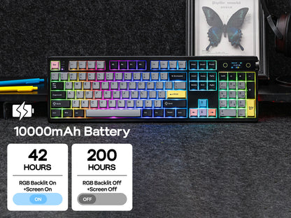 Teclado mecánico EPOMAKER TH108 PRO 100% de tamaño completo, hot-swap, con cable/BT/inalámbrico 2.4Ghz, pantalla y perilla, batería de 10000mAh