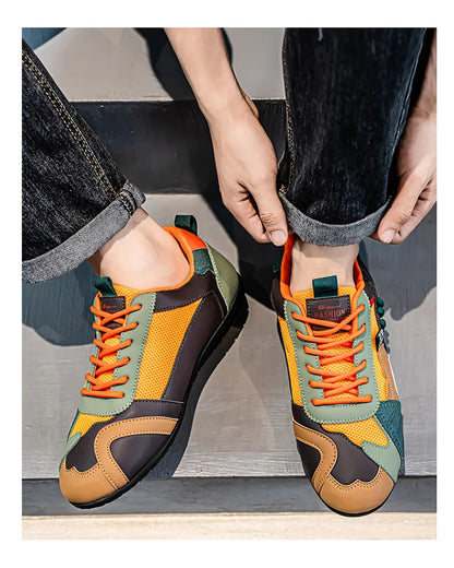 Chaussures de sport décontractées respirantes en maille color-block noir et gris pour hommes, chaussures d'été fines rétro Forrest Gump, chaussures légères à semelle souple, absorbant les chocs, antidérapantes, polyv