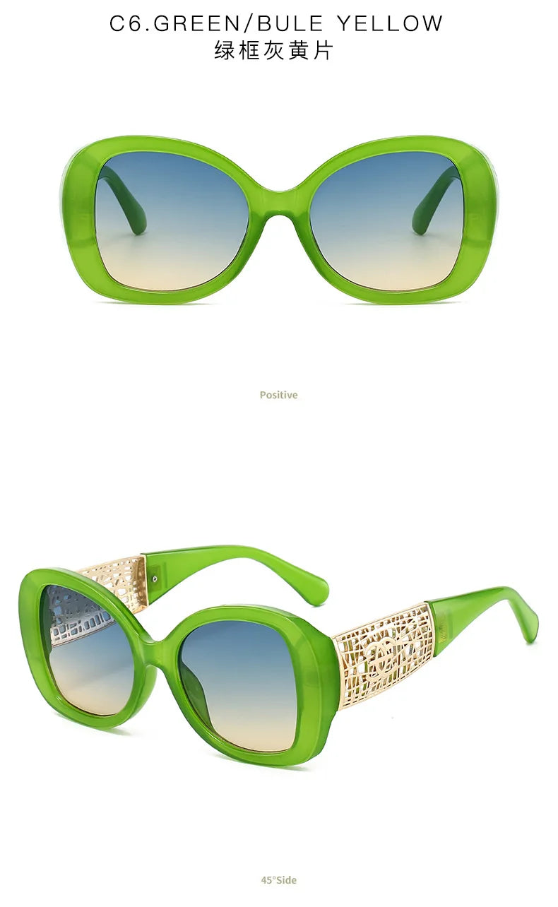 Hot Designer Fashion Women's Sunglasses Premium Retro Sunglasses Large Frame Metal Toad Glasses