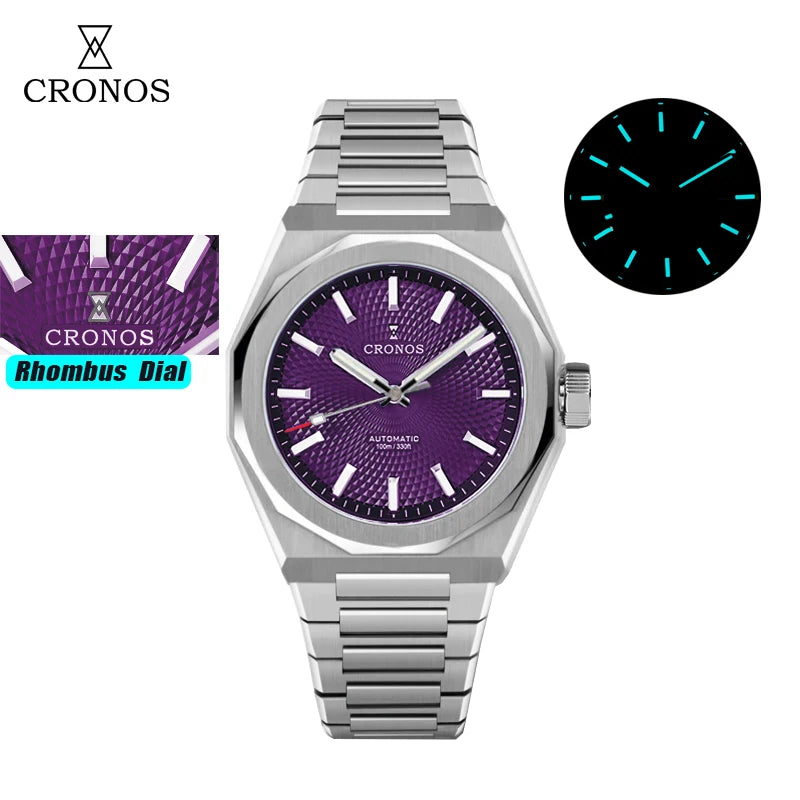 Cronos New Rhombus Perlage 39mm Dial PT5004 Miyota 90S5 See-through Caseback Men Automatic Wristwatches 10ATM Lumious