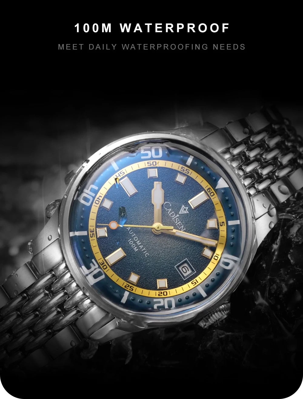 CADISEN Automatic Mechanical Watch Man Silver Business Casual Waterproof Watch Japan MIYOTA 8215 Movement Domed Glass Mens Watch