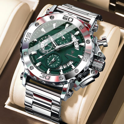 Orologio da uomo di lusso POEDAGAR, luminescente, impermeabile, cronografo, datario, acciaio inossidabile, al quarzo, Reloj