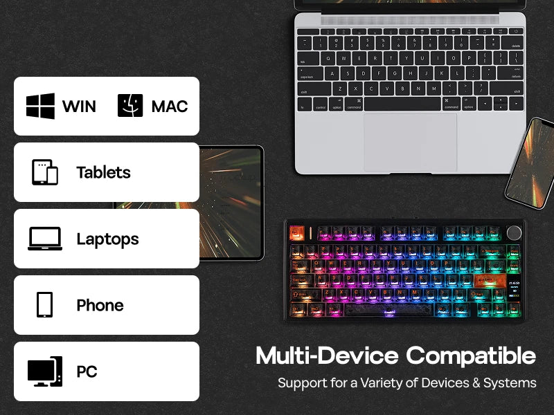 EPOMAKER TH80 V2 PRO 75% ANSI US Layout Wired/Bluetooth/2.4Ghz Wireless Mechanical Gaming Keyboard with Screen/ Knob & 10000mAh