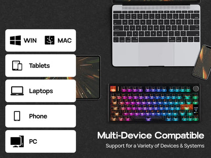 EPOMAKER TH80 V2 PRO 75% ANSI US Layout Wired/Bluetooth/2.4Ghz Wireless Mechanical Gaming Keyboard with Screen/ Knob & 10000mAh