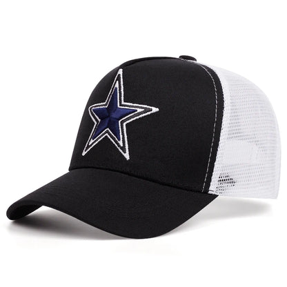 Simple symbol five-pointed star Embroidery outdoors  baseball cap Summer breathability Hip hop mesh cap trucker hat