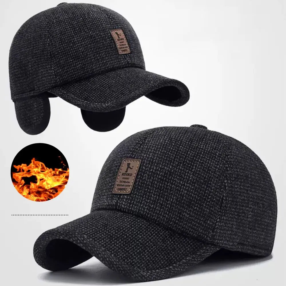 Winter Baseball Cap Warm Windproof Thickened Woolen Knitted Ear Protection Cap Men Adjustable Outdoor Sport Running Earflap Hat