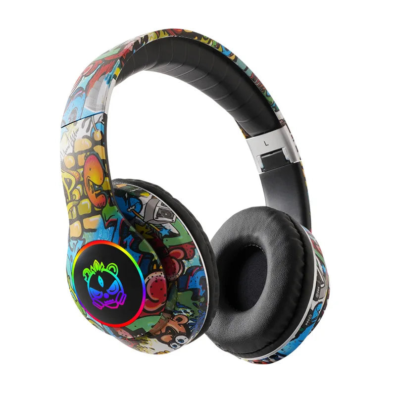 New Graffiti Wireless Bluetooth Gaming Headset LX-8686 with Mic, LED Light, TF Card Support, Deep Bass Over-Ear Headphones for PC, Gaming & Kids