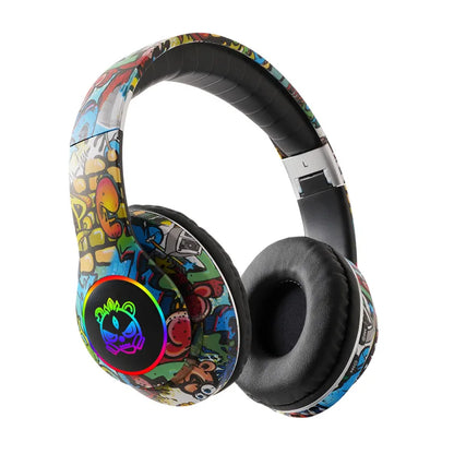 New Graffiti Wireless Bluetooth Gaming Headset LX-8686 with Mic, LED Light, TF Card Support, Deep Bass Over-Ear Headphones for PC, Gaming & Kids