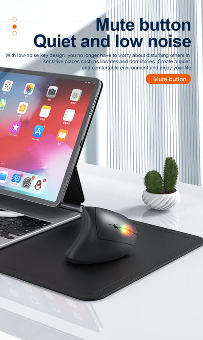 2.4G Bluetooth vezeték nélküli függőleges egér, újratölthető, ergonomikus, 1600DPI állítható gaming egér, 6 gombos, laptophoz, PC-hez és számítógéphez