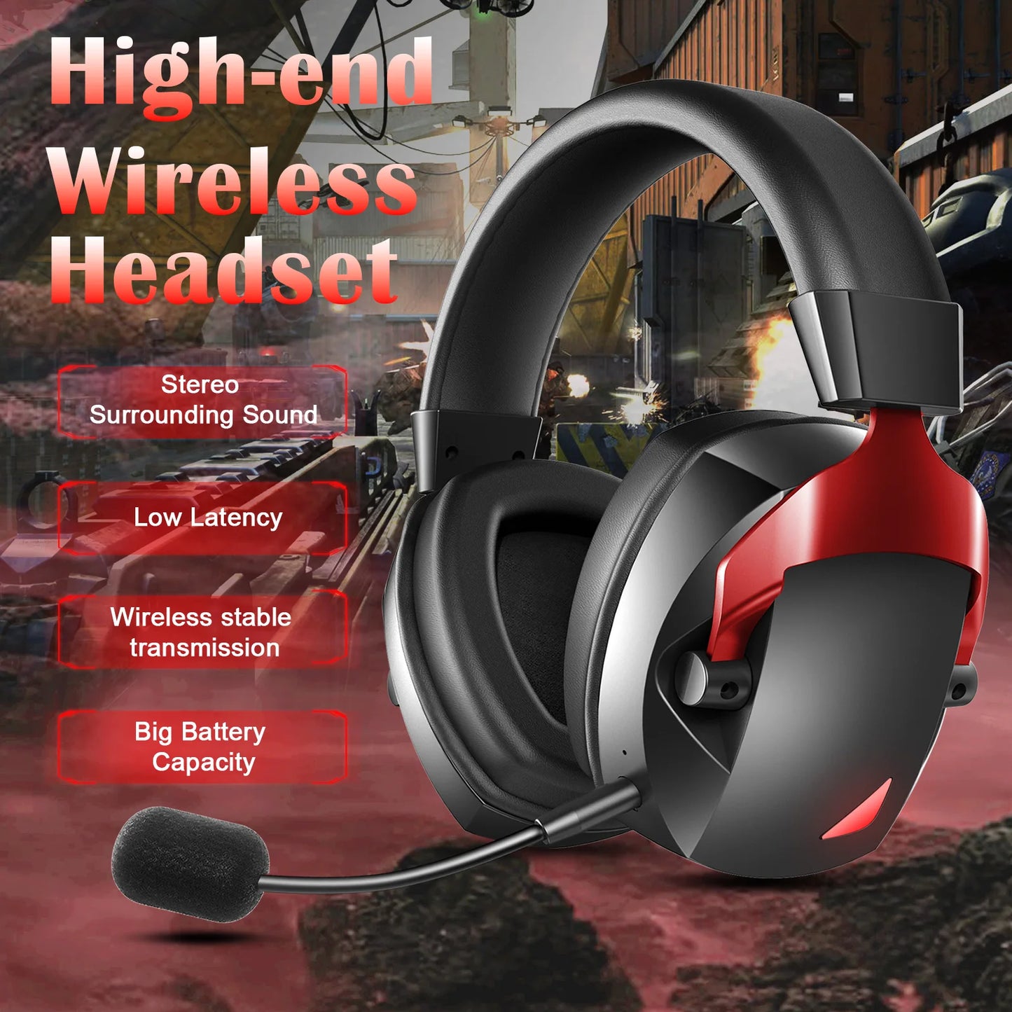 Wireless Gaming Headset with Detachable Noise Cancelling Microphone – Bluetooth 5.3, 2.4G Wireless & 3.5mm Wired Gaming Headphones for PC, PS5, PS4, Mobile