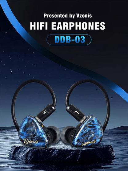 Vzonis DDB-03 HiFi IEM 1DD+1BA+1 Bone Conduction Hybrid Driver Gaming Earphones In-Ear High Resolution Resin Music Headphone