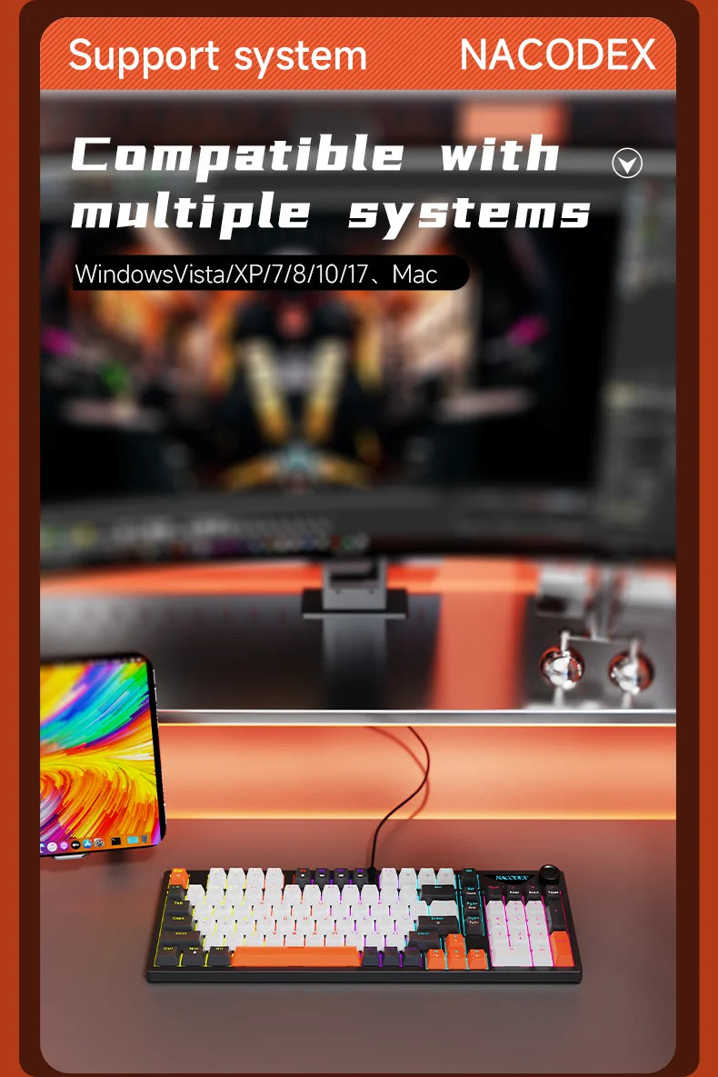 AJAZZ NK98 Wired Mechanical Keyboard: Full-Key Hot-Swap, 98-Key Layout for Precise Performance; Wired, Stable Control, Multi-System Compatibility; Windows Vista/XP/7/8/10/17, Mac: Wired connection for stable control and low l