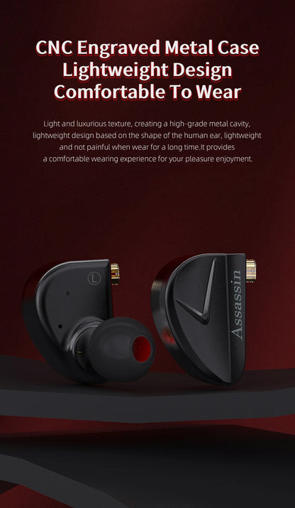 CVJ Assassin Hybrid Gaming Earphones 1DD+1BA Vibration Driver Wired HiFi Headphones with Mic, Type-C & 3.5mm In-Ear Gaming Earphones for E-Sports