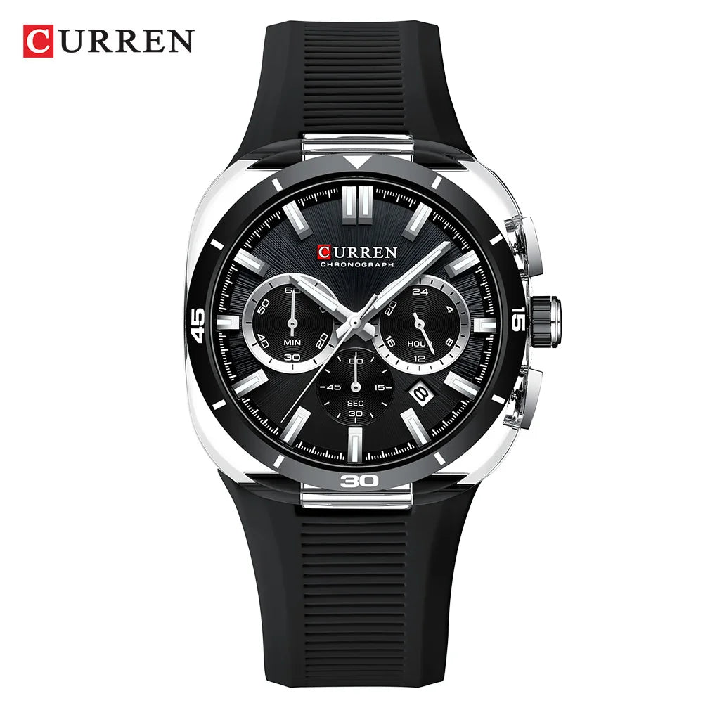 Orologio da uomo CURREN – Nuovo modello di lusso al quarzo, cinturino in silicone, stile sportivo, multifunzione, impermeabile, luminescente, con datario e cronometro.