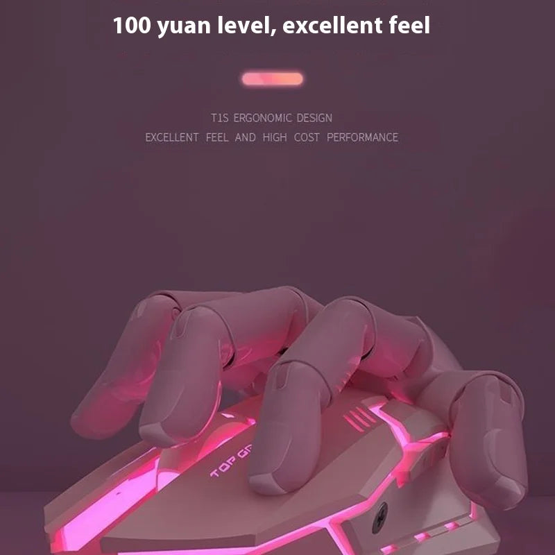 Frontline trådbunden gamingmus i rosa, tyst mekanisk esportmus, trådlös Bluetooth-datormus för kontor, elegant och söt för tjejer