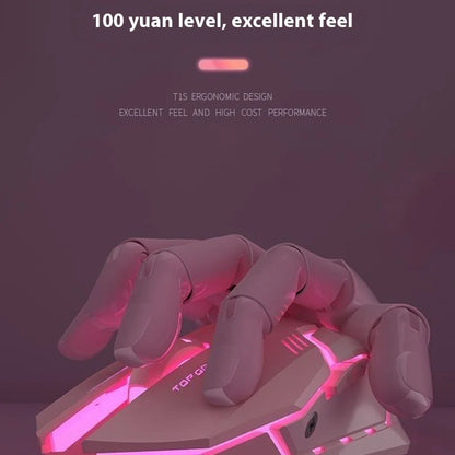 Frontline trådbunden gamingmus i rosa, tyst mekanisk esportmus, trådlös Bluetooth-datormus för kontor, elegant och söt för tjejer