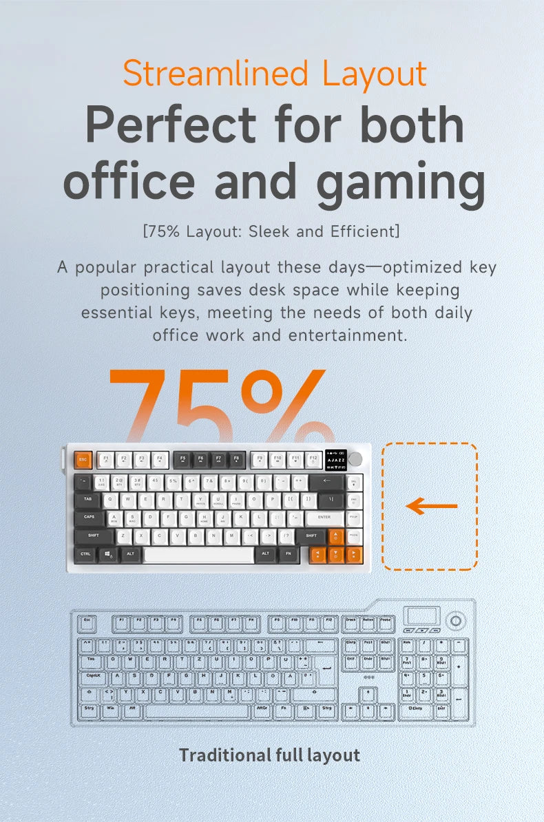Ajazz AF82 Series 75% Layout Wireless Keyboard with 4000mAh Battery Low Profile Keys Bluetooth Tri-Mode Connectivity  RGB