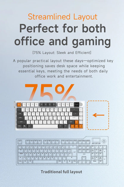 Ajazz AF82 Series 75% Layout Wireless Keyboard with 4000mAh Battery Low Profile Keys Bluetooth Tri-Mode Connectivity  RGB