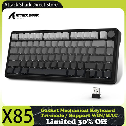 ATTACK SHARK X85 Tri-mode Gasket 75% Mechanical Keyboard with CNC Knob, 5-Layer Padding, Hot Swappable, RGB Backlight, NKRO