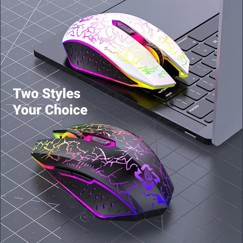 Rato sem fios Bluetooth 2.4GHz recarregável com retroiluminação RGB, 1600 DPI, design ergonómico, rato gaming para PC, portátil e MacBook