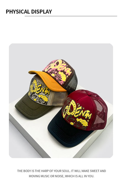 New Unisex Interesting 3D Printed Letter Baseball Hats Sunshade Cartoon Breathable Color Block Trucker Caps Mesh Versatile ins