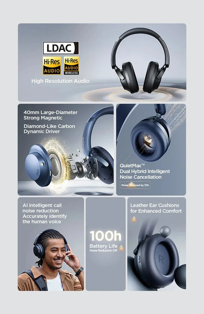 1MORE SonoFlow Pro Wireless Headphones with Active Noise Cancelling, Hi-Res Audio Bluetooth Headphones, 100H Playtime Clear Call Headset
