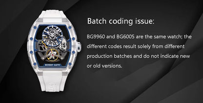 BONEST GATTI New Fully Automatic Men Watch Skeleton Mechanical Watch Rubber Black Band Luminous Barrel Shaped Men Watch