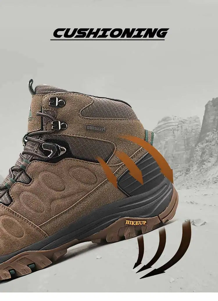 HIKEUP High-Top Herren-Wanderstiefel Winter Outdoor Schuhe Schnürung Rutschfeste Sportliche Freizeit-Trekkingstiefel Herren Wildleder Warme Schuhe