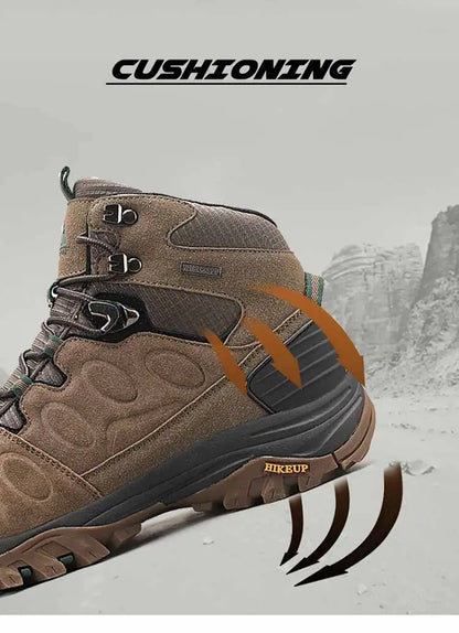 HIKEUP High-Top Herren-Wanderstiefel Winter Outdoor Schuhe Schnürung Rutschfeste Sportliche Freizeit-Trekkingstiefel Herren Wildleder Warme Schuhe