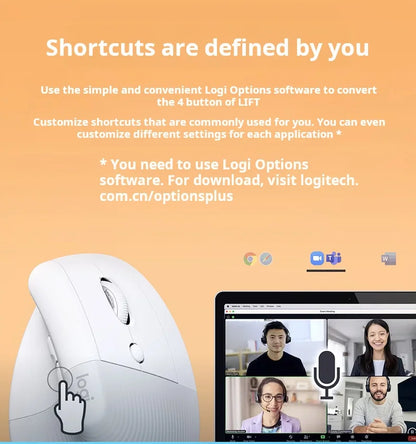 Logitech Lift Ergonomic Bluetooth Wireless Vertical Mouse Small Business Office Mouse Switch Between 3 Devices in Seconds