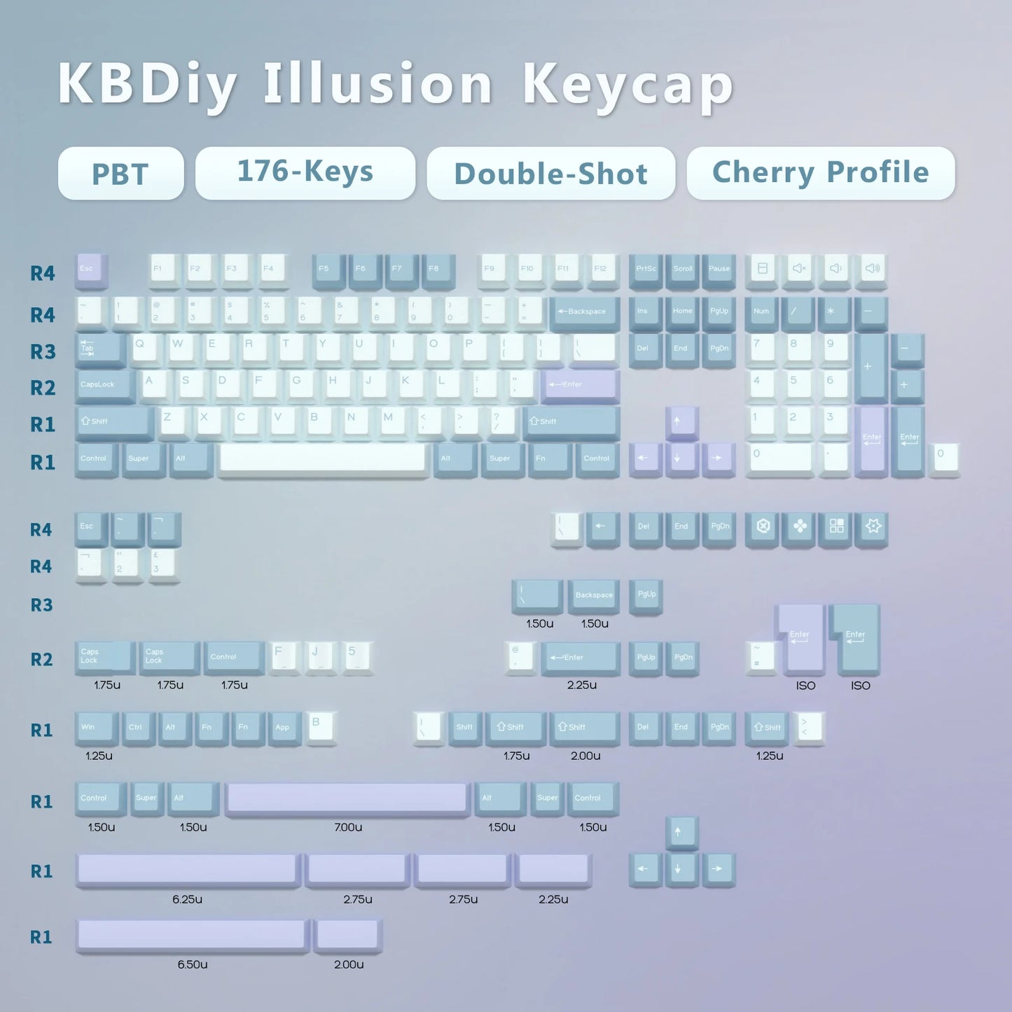 KBDiy GMK Illusion Keycap Cherry Profile Double Shot PBT ISO Keycaps For Gamer Mechanical Keyboard Kit Gaming Point Retro Keycap