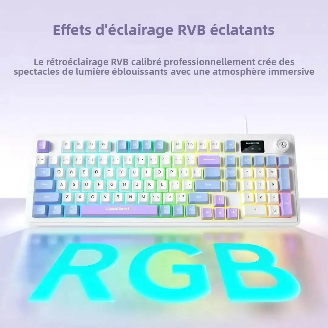 RGB 98Key Silent Keyboard and Mouse Set Wired Mechanical Feel with Screen Display Gaming Office Combo for PC Laptop Desktop
