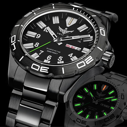 YELANG  V1036 42mm Men Quartz Watch Luminous 10 Years Lithium Movement Rotated Dial 30ATM 300m Waterproof Military Style Watches