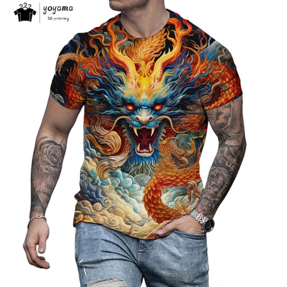 Men's t-shirts Dragon Pattern Short Sleeve Tee Fashion Street O-Neck Top Trend Animal 3D Printing Loose Versatile Men's Clothing