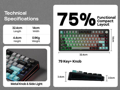 EPOMAKER TH80 V2 75% ANSI US Layout Gasket Tri-mode Wireless Mechanical Gaming Keyboard with 8000mAh Battey & RGB Backlight