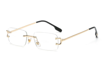 Kachawoo retro rectangular sunglasses rimless male female uv400 small sun glasses fashion blue pink gold metal birthday gifts