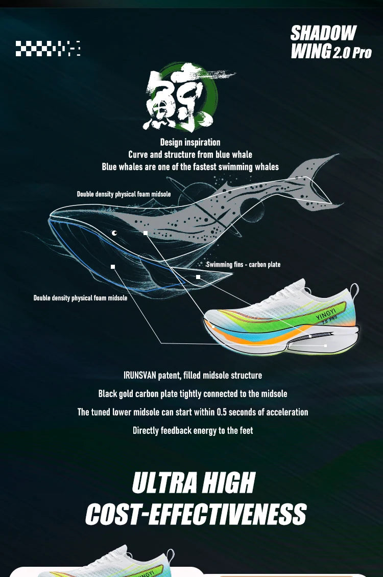 2025 IRUNSVAN SHADOW WING 2.0 PRO Marathon Air Cushion Sports Running Shoes Carbon Plate Trail Running Shoes Lightweight Sneaker