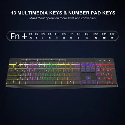 New Wired Light Backlit RGB Mute Keyboard  Desktop Notebook Home Business For Office Ultra Thin USB office home